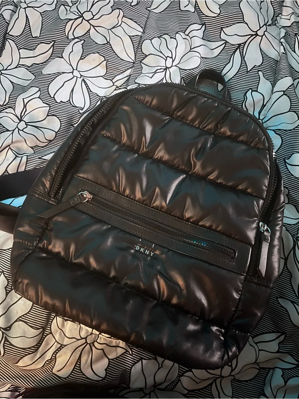 DKNY Black Quilted Puffer Mini Backpack